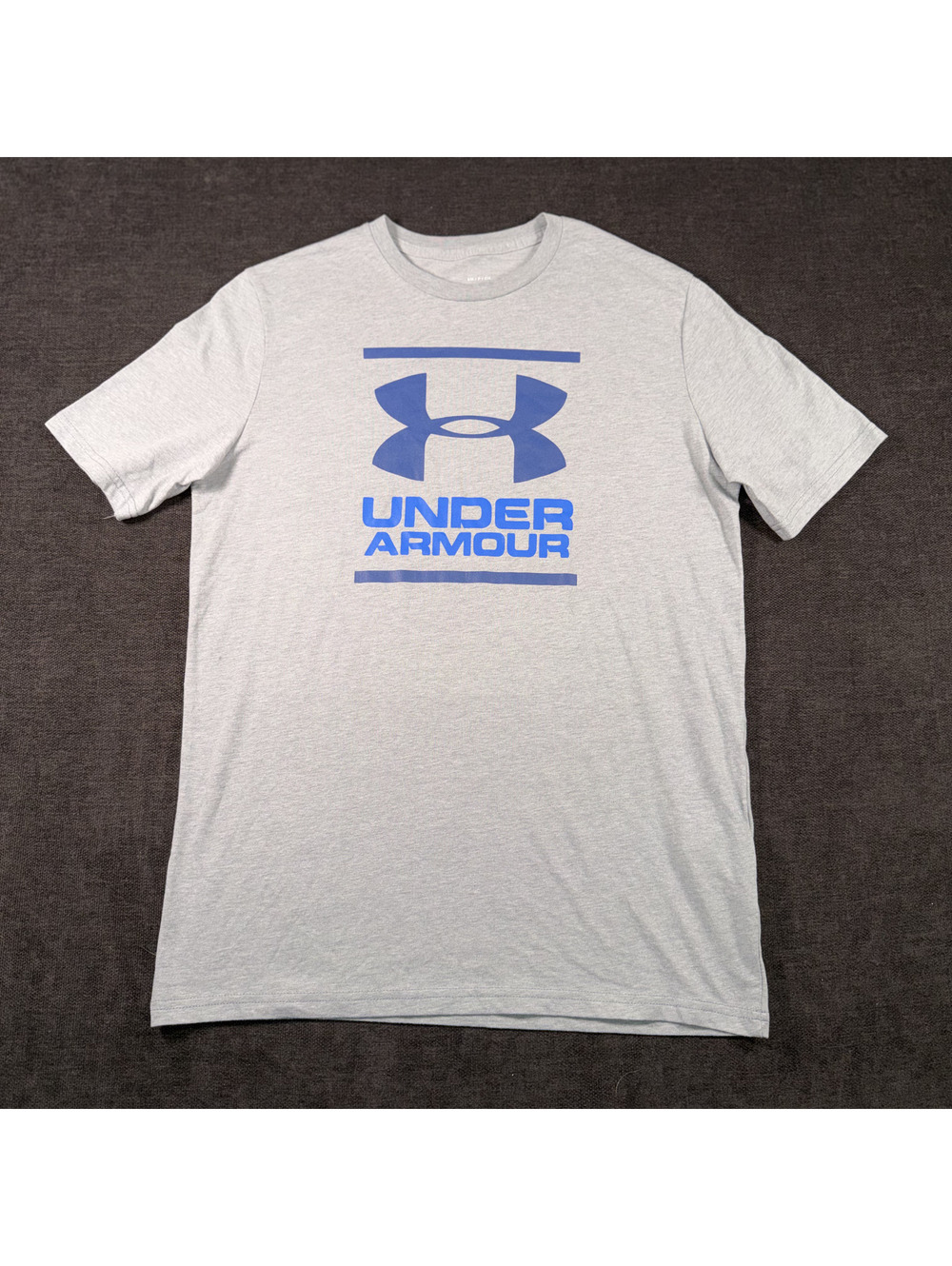 Under Armour Loose Fit Gray T-Shirt with Blue Logo, Size Small